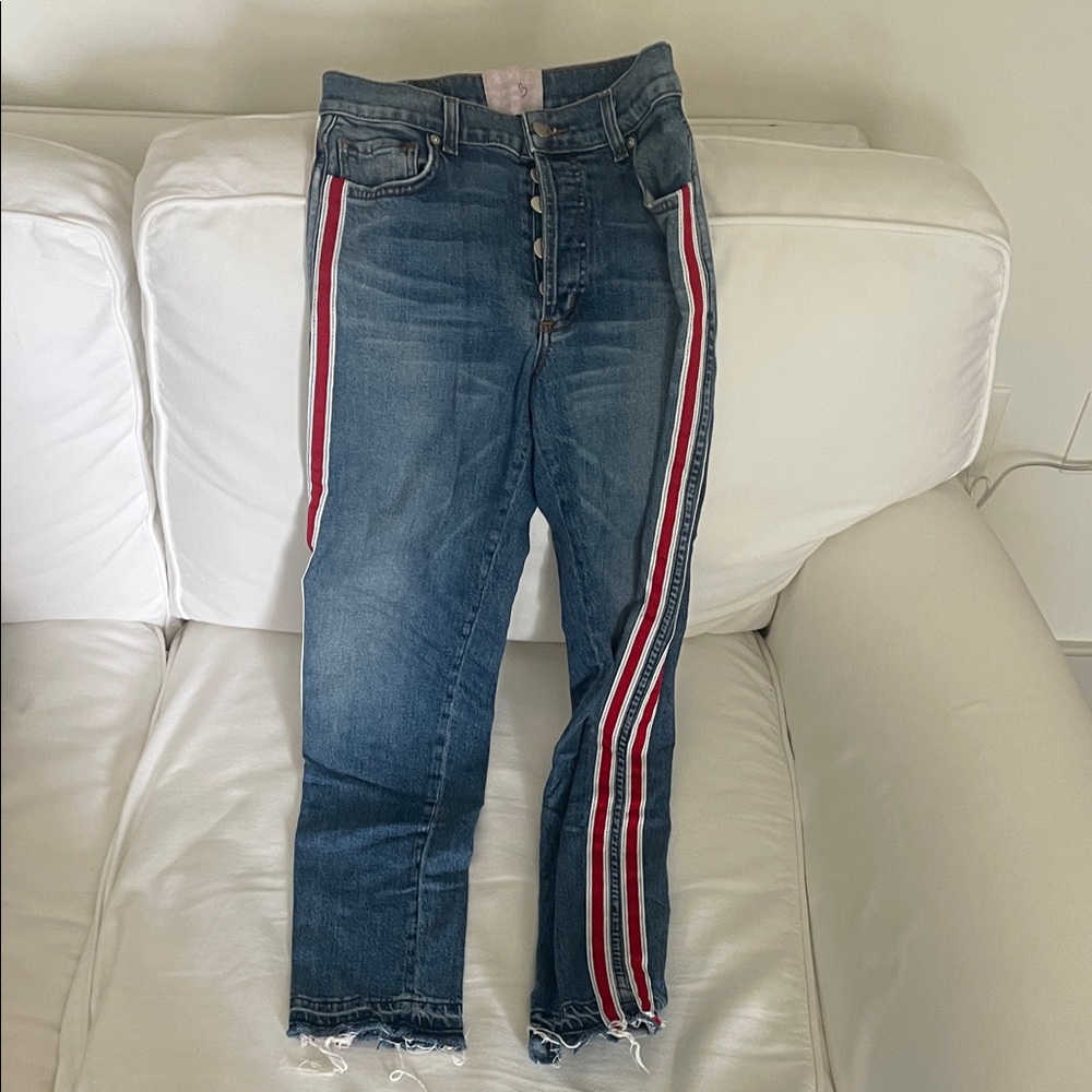 REVICE Blue Jeans with Red and White Stripes